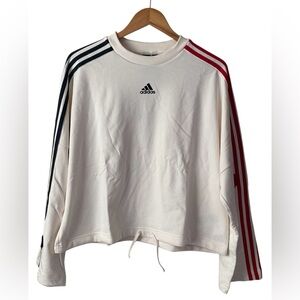 Adidas cream three stripes oversized boxy cropped top
